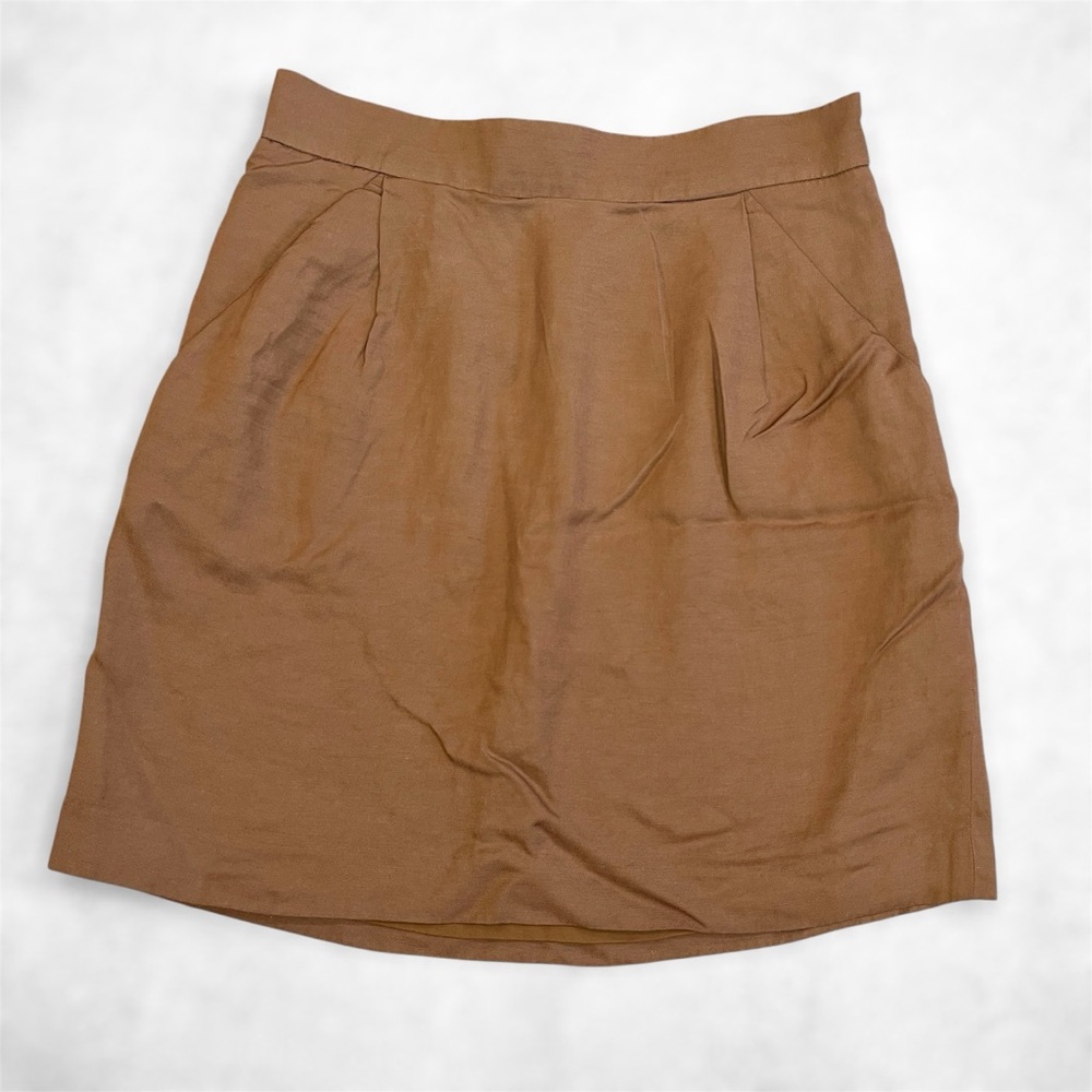 Ann Taylor Womens Linen Blend Skirt Elastic Back Size 4 Solid Brown